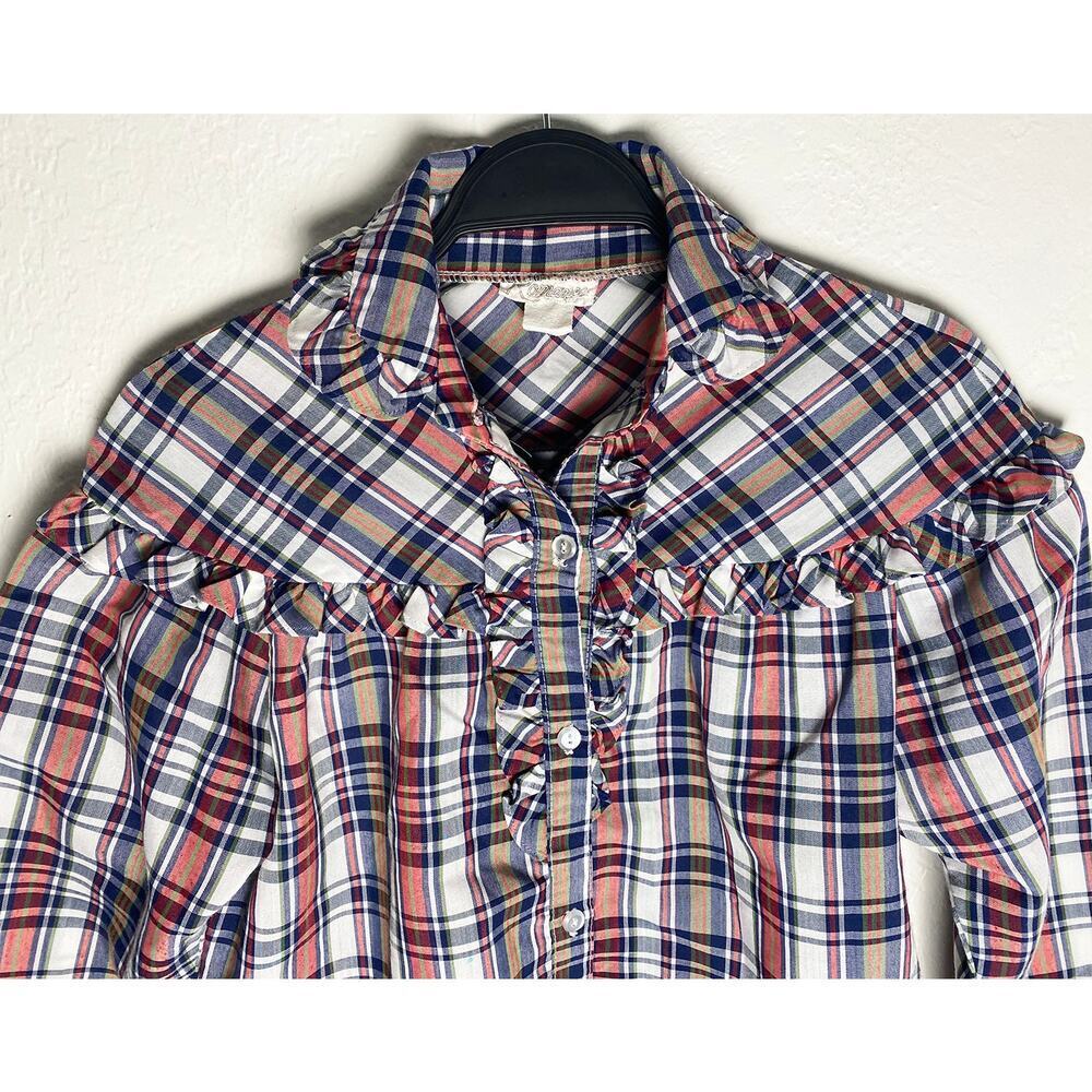 Vintage Romance California Womens Plaid Button Up Blouse Ruffles Western Country - Picture 3 of 9